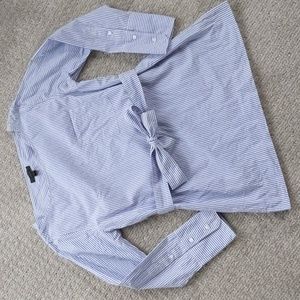 NWOT! J. Crew Striped Blue/White Crisp Cotton Tie Waist Classic Shirt, S…